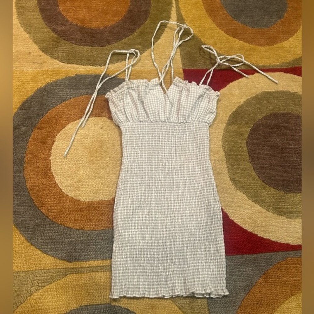 Princess Polly Korina Mini Dress Smocked Plaid Gingham  Light Green White US 0